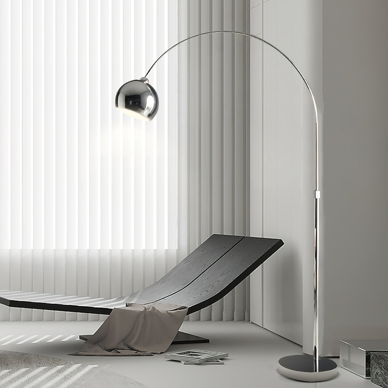 Verstelbare Vloerlamp Metaal Zwart Chroom Wit Telescopische Arm Leeslamp Modern Design | Sansoti