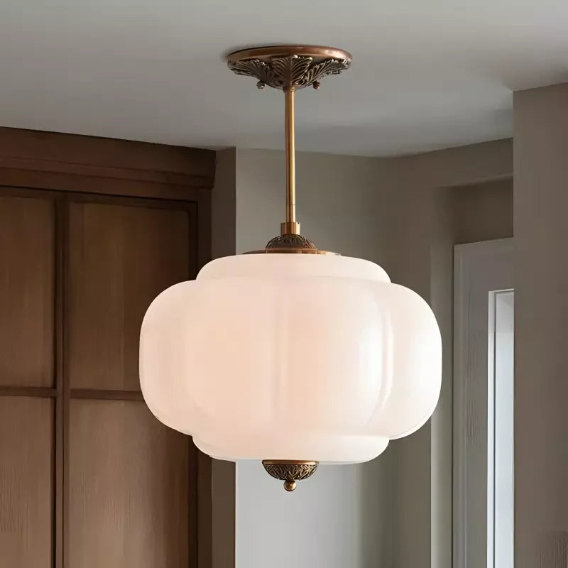 Antique Brass Plafondlamp met Groen Glas Pompoendesign - Elegante Hanglamp voor Eetkamer Keukeneiland Slaapkamer | Sansoti