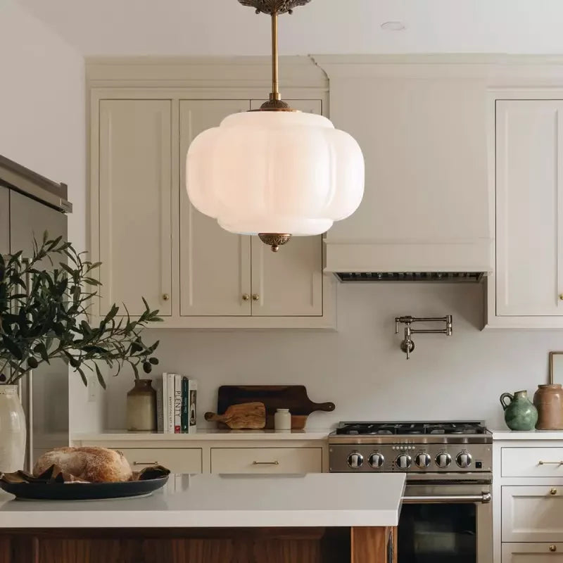 Antique Brass Plafondlamp met Groen Glas Pompoendesign - Elegante Hanglamp voor Eetkamer Keukeneiland Slaapkamer | Sansoti