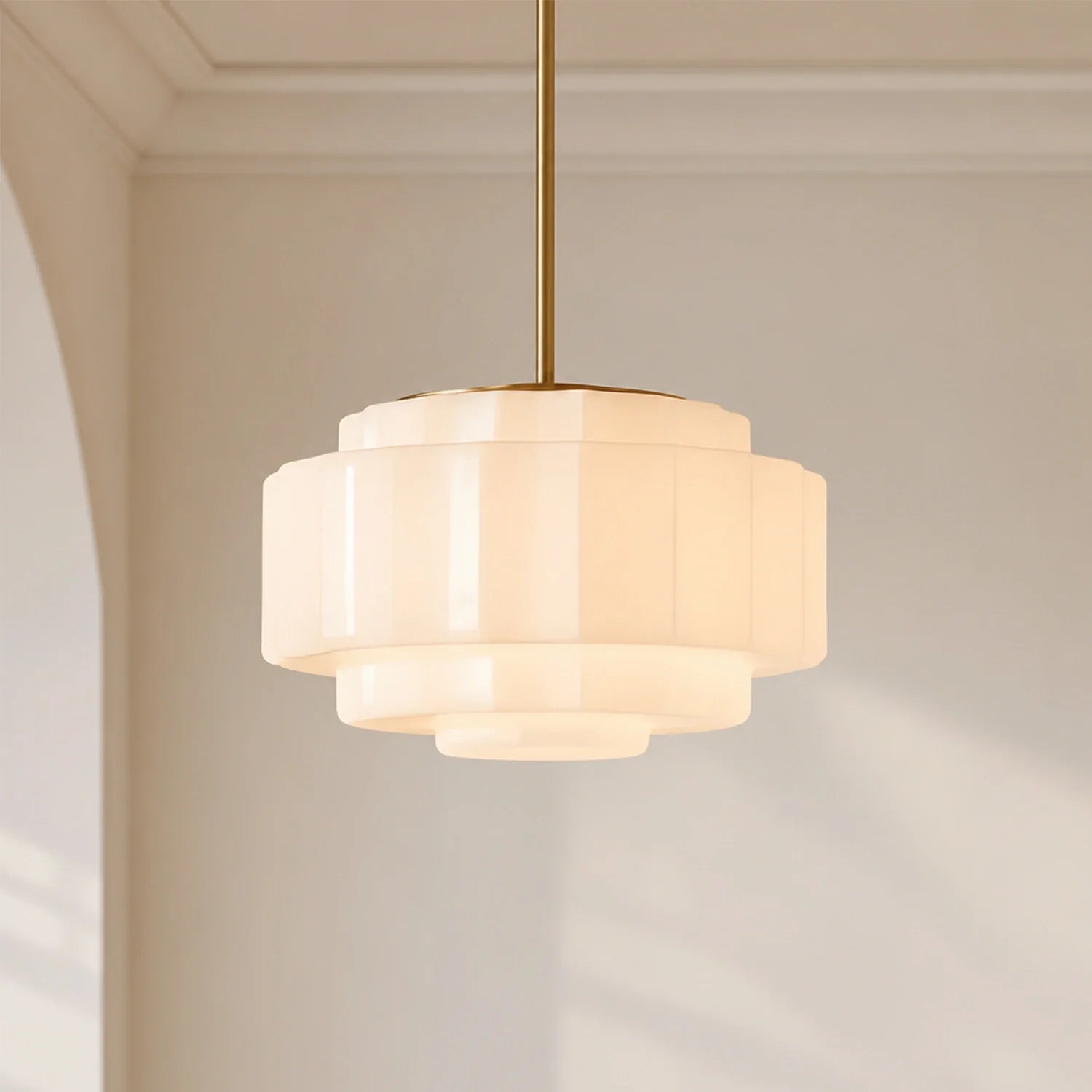 Gelaagde Opaalglas Hanglamp met Antiek Messing Antieke Nostalgische Vintage Verlichting Eetkamer Keukeneiland Entree | Sansoti