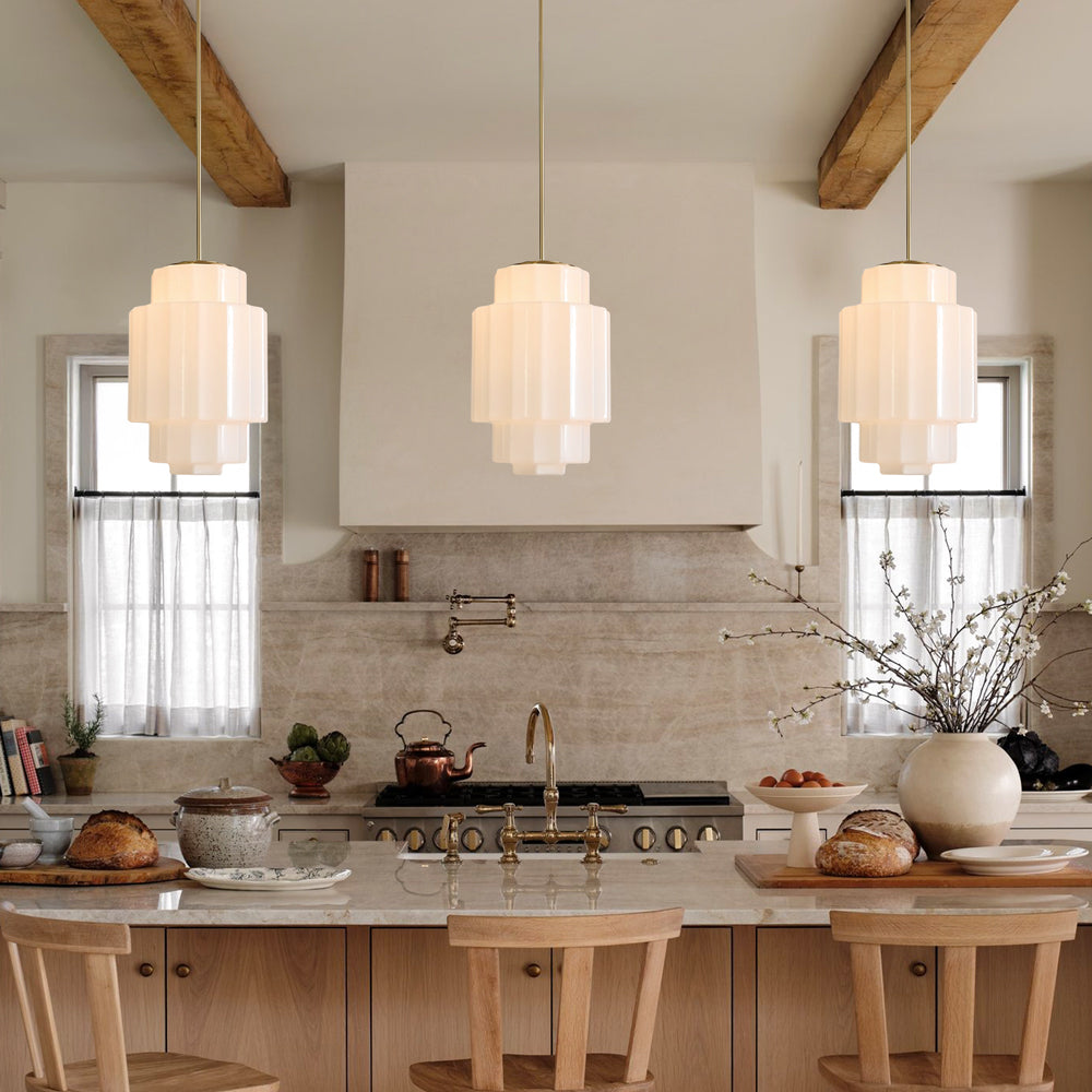 Gelaagde Opaalglas Hanglamp met Antiek Messing Antieke Nostalgische Vintage Verlichting Eetkamer Keukeneiland Entree | Sansoti