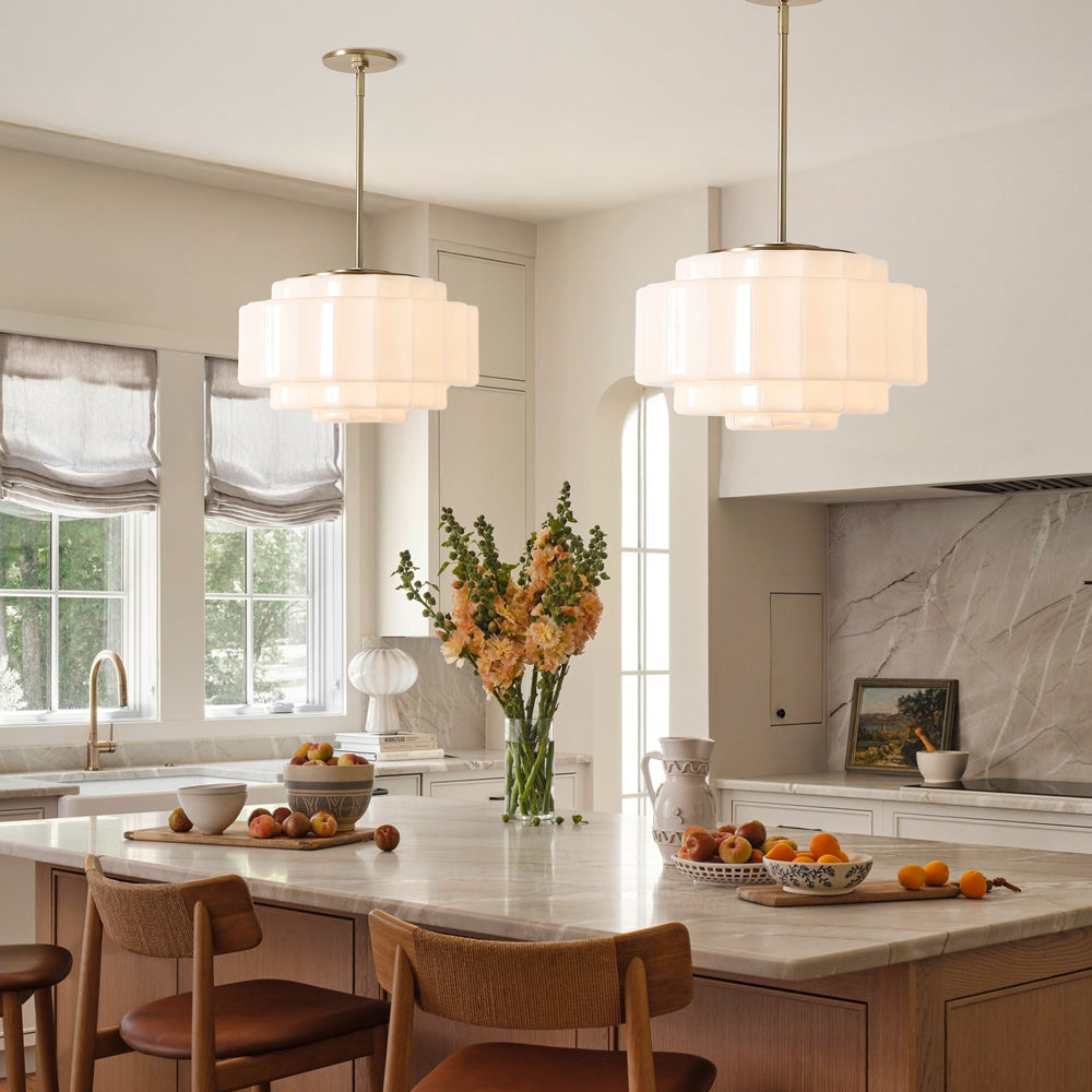 Gelaagde Opaalglas Hanglamp met Antiek Messing Antieke Nostalgische Vintage Verlichting Eetkamer Keukeneiland Entree | Sansoti