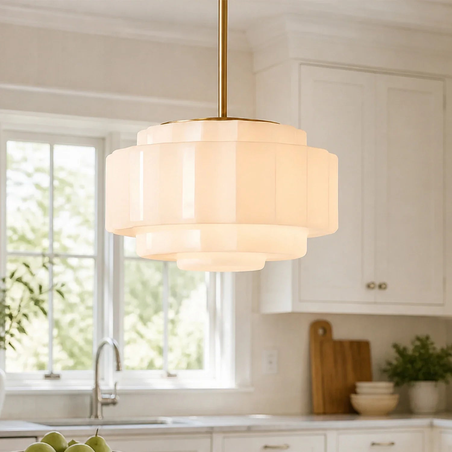 Gelaagde Opaalglas Hanglamp met Antiek Messing Antieke Nostalgische Vintage Verlichting Eetkamer Keukeneiland Entree | Sansoti