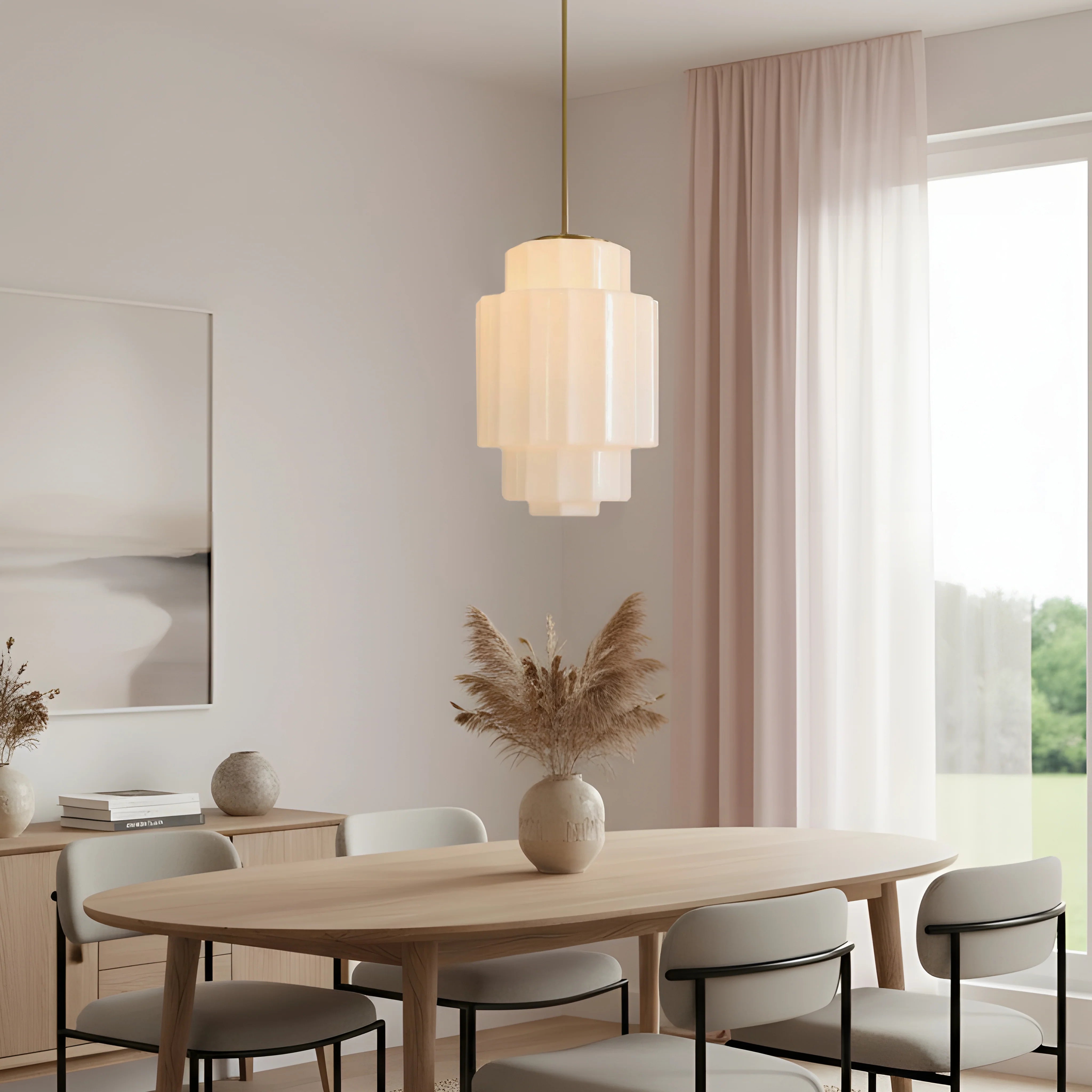 Gelaagde Opaalglas Hanglamp met Antiek Messing Antieke Nostalgische Vintage Verlichting Eetkamer Keukeneiland Entree | Sansoti
