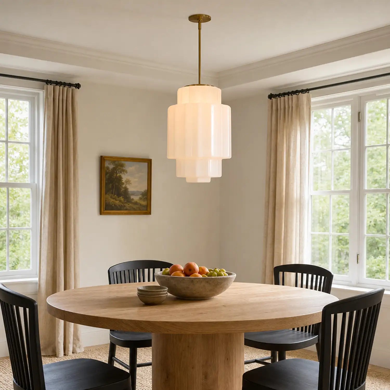 Gelaagde Opaalglas Hanglamp met Antiek Messing Antieke Nostalgische Vintage Verlichting Eetkamer Keukeneiland Entree | Sansoti