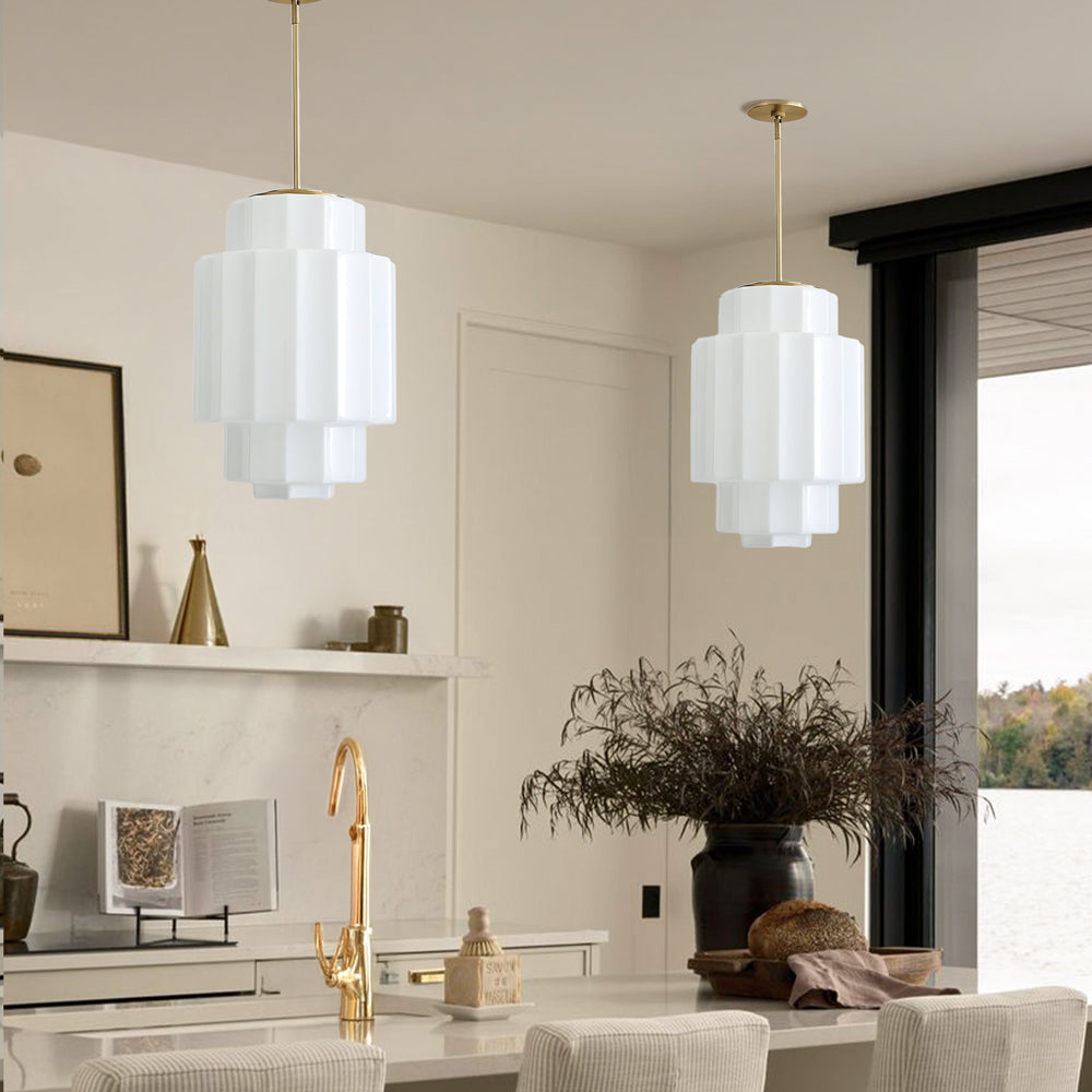 Gelaagde Opaalglas Hanglamp met Antiek Messing Antieke Nostalgische Vintage Verlichting Eetkamer Keukeneiland Entree | Sansoti