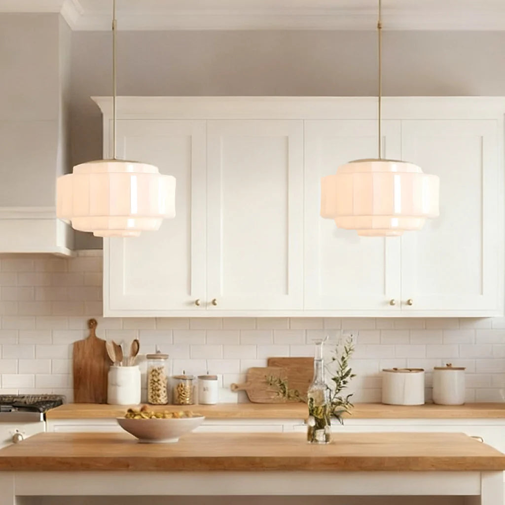 Gelaagde Opaalglas Hanglamp met Antiek Messing Antieke Nostalgische Vintage Verlichting Eetkamer Keukeneiland Entree | Sansoti