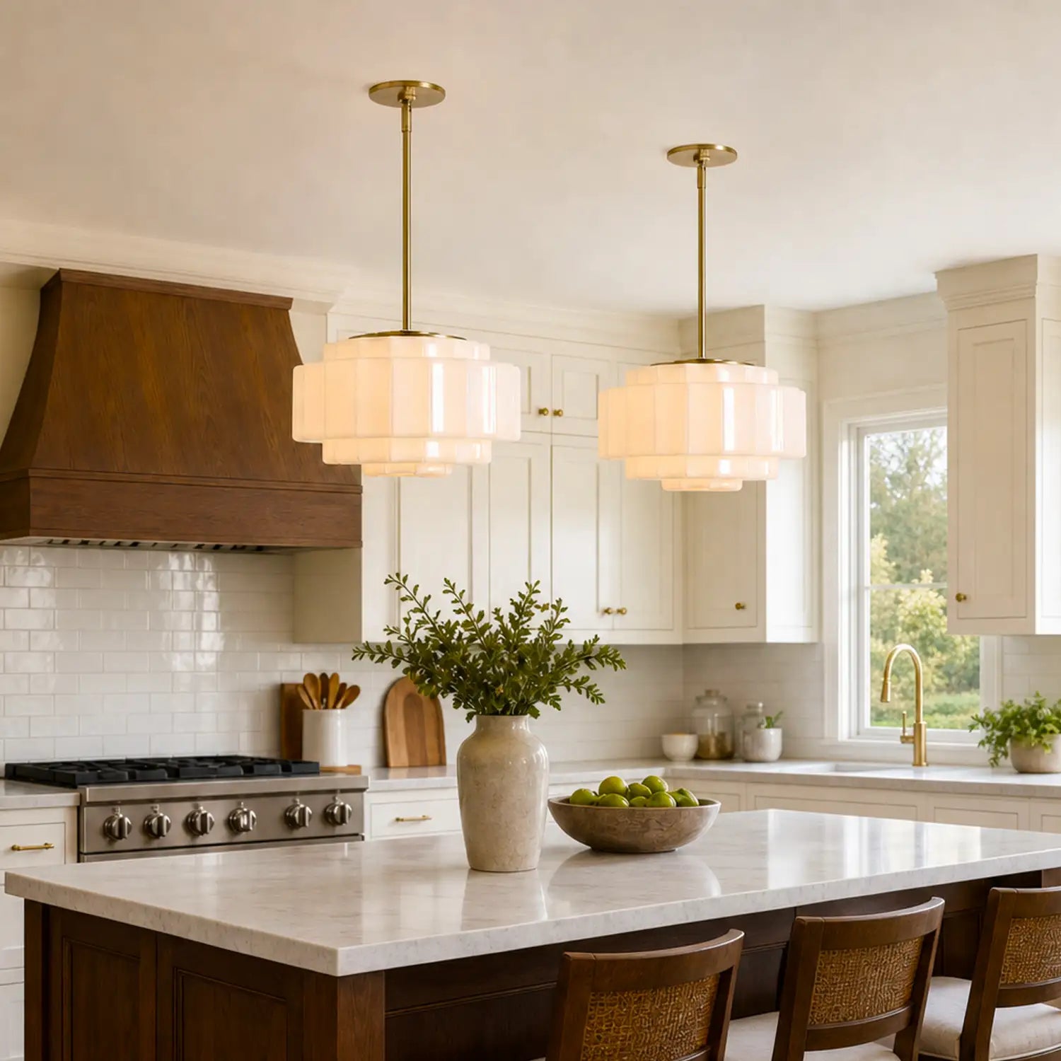 Gelaagde Opaalglas Hanglamp met Antiek Messing Antieke Nostalgische Vintage Verlichting Eetkamer Keukeneiland Entree | Sansoti