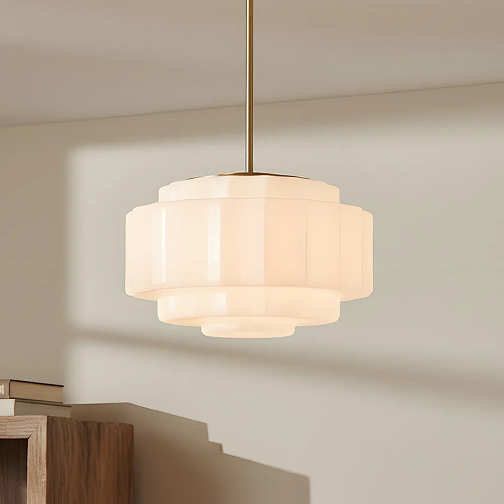 Gelaagde Opaalglas Hanglamp met Antiek Messing Antieke Nostalgische Vintage Verlichting Eetkamer Keukeneiland Entree | Sansoti