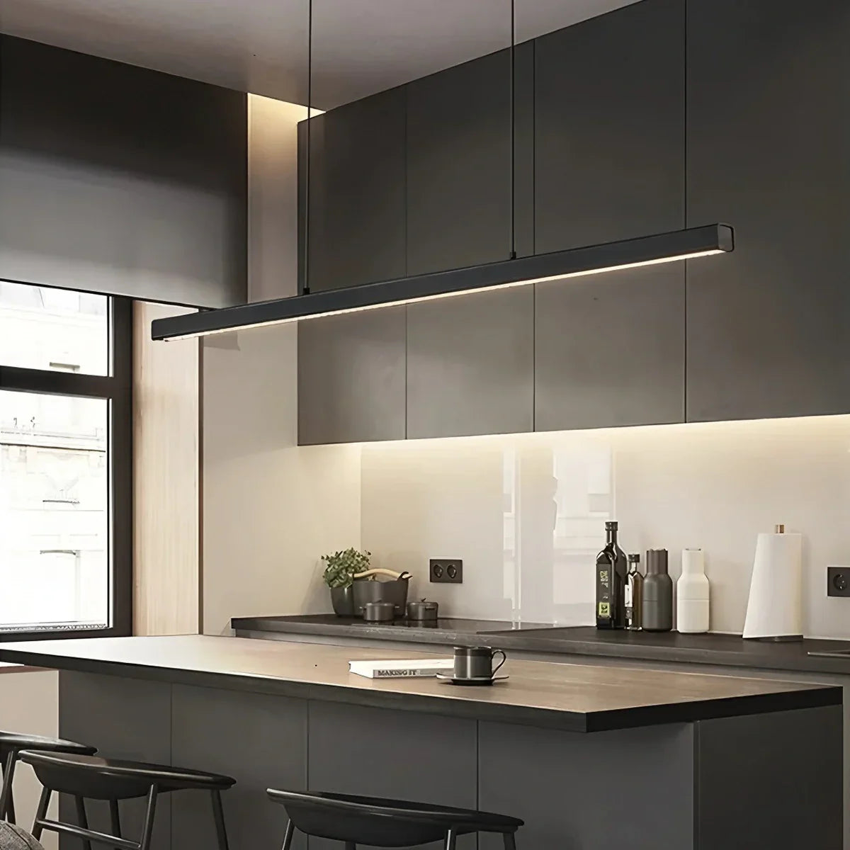 Lineare LED-Hängeleuchte Aluminium Schwarz Kochinsel Esstisch Büro Modern Deckenleuchte Minimalistische Hängeleuchte | Restfield