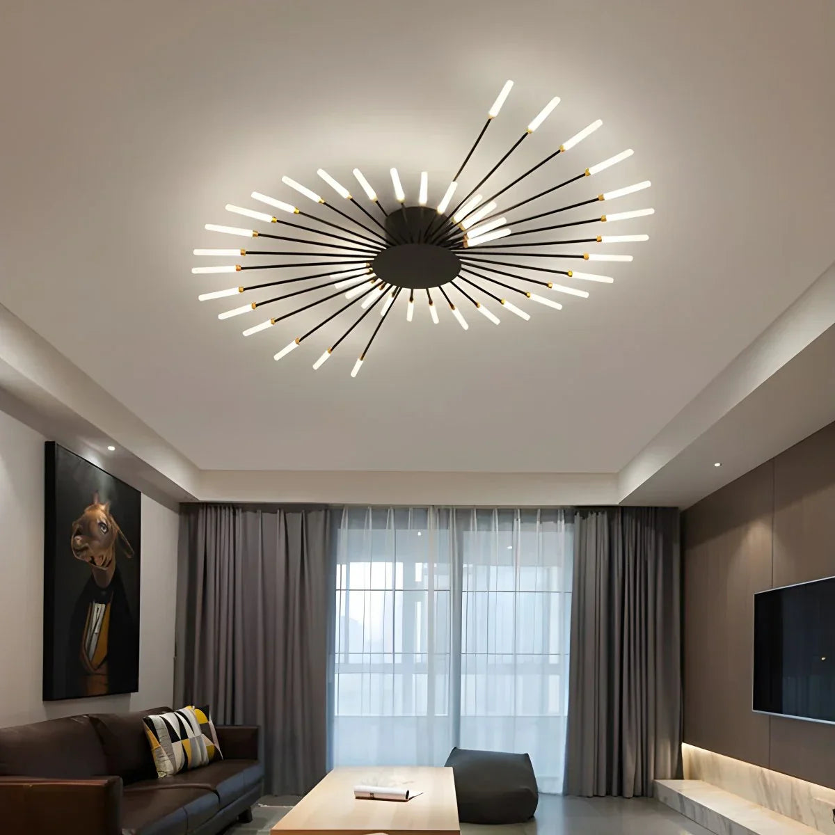 LED Plafondlamp Metaal 20-42 Lichtpunten Zwart Goud Woonkamer Eetkamer Stervorm Design Dimbaar Moderne Verlichting Grote Ruimtes | Sansoti