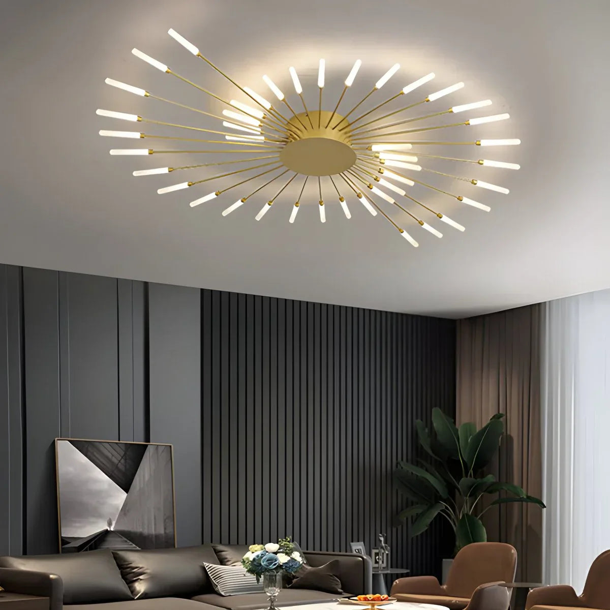 LED Plafondlamp Metaal 20-42 Lichtpunten Zwart Goud Woonkamer Eetkamer Stervorm Design Dimbaar Moderne Verlichting Grote Ruimtes | Sansoti