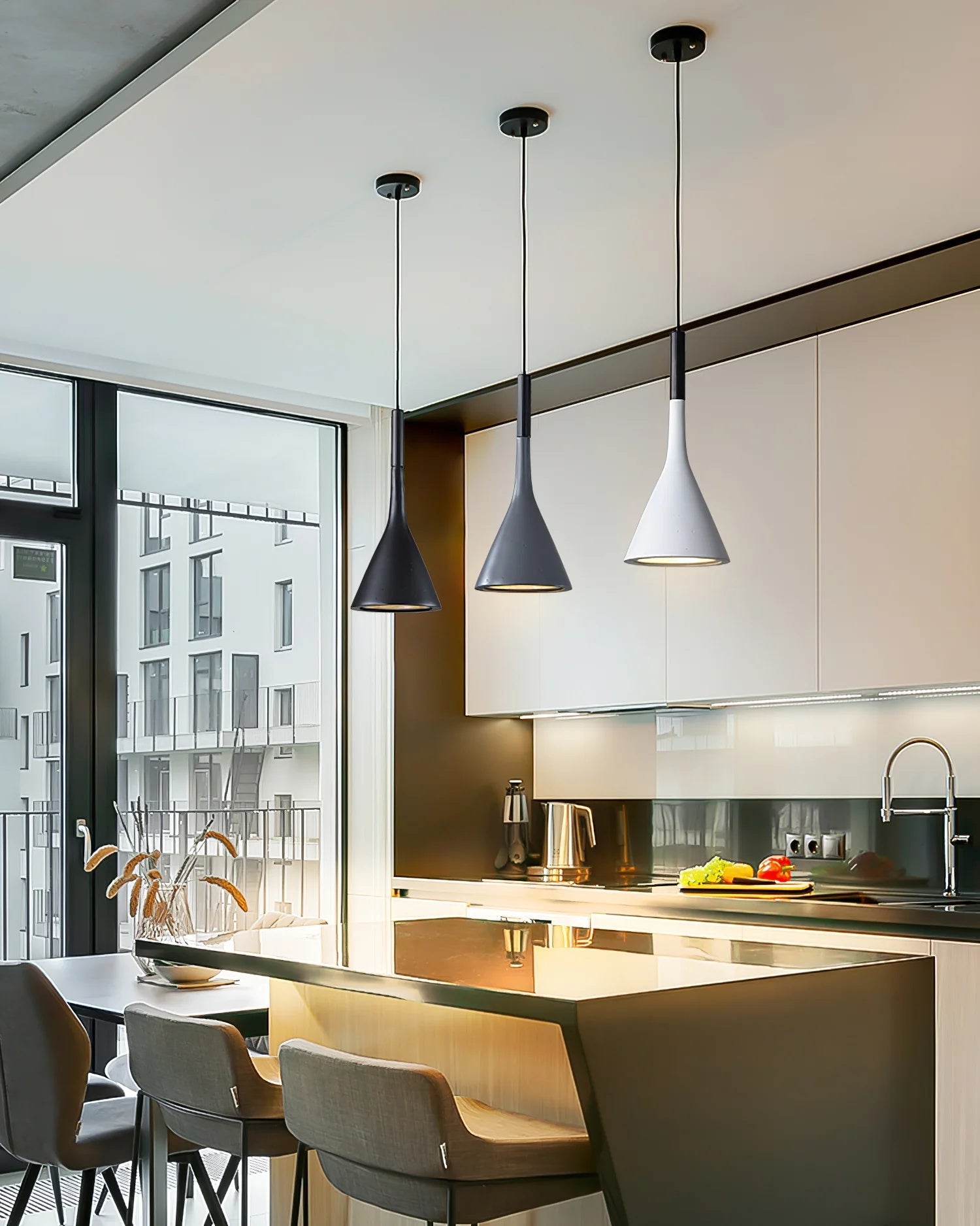 Betonnen Hanglamp Conisch Design Grijs Zwart Wit Rood Minimalistisch Eetkamer Woonkamer Slaapkamer Sfeervol E26 E27 Fitting | Sansoti