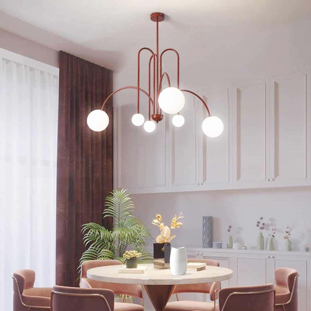 Kroonluchter Melkglas Bolvormig met Gebogen Armen IJzer Zwart Goud Rood Hanglamp LED Eetkamer Woonkamer | Sansoti