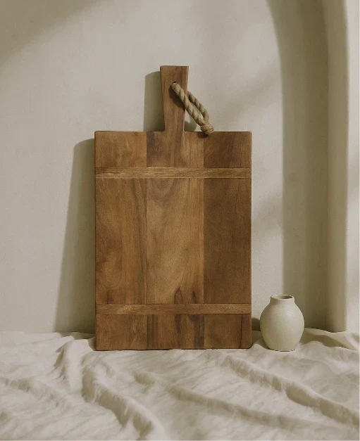 Rectangular Mango Wood Cutting Board with Rope Handle for Serving, Displaying, and Hanging Kitchen Accessory | Sansoti