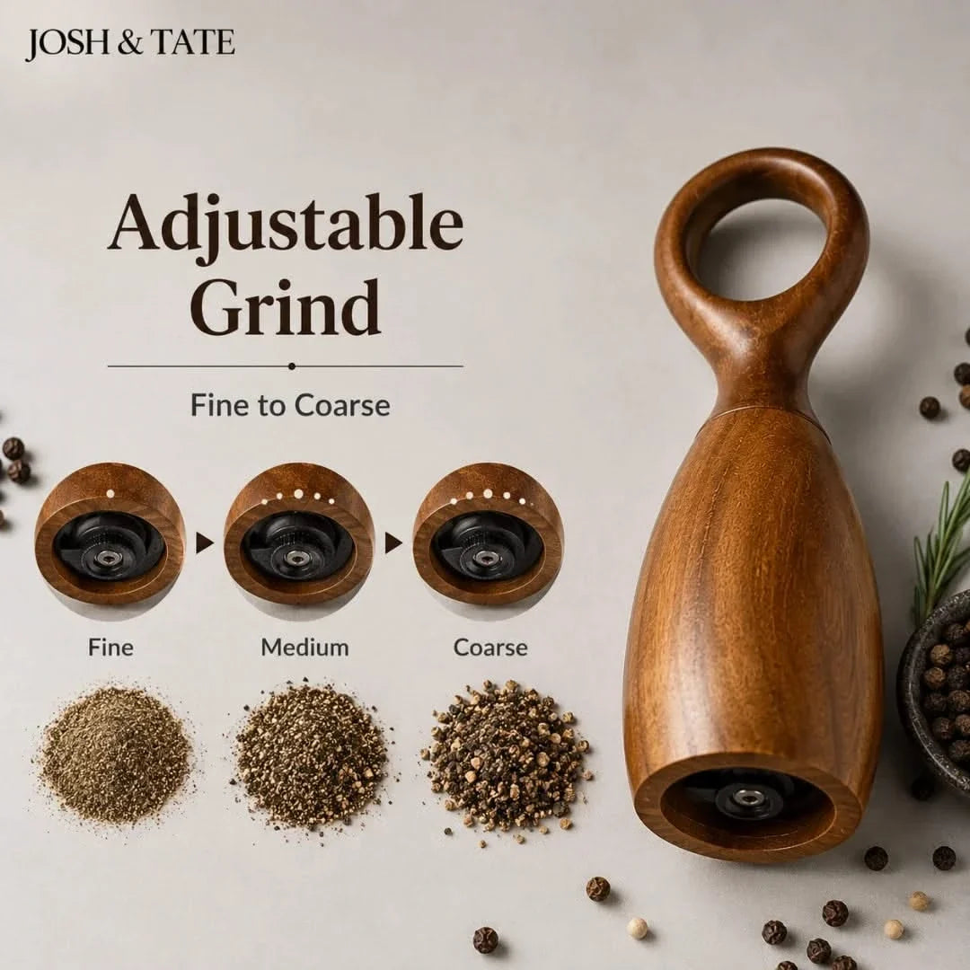 Wooden Pepper and Salt Mill Set Acacia Round Handle Table Seasonings Kitchen Utensil Freshly Ground Spices | Sansoti
