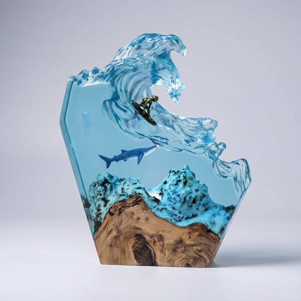 Resin Sfeerlamp Golf Surfer Hout Dimbaar LED Handgemaakt Oceaan Woonkamer Bureau Decoratielamp Sculptuur Cadeau | Sansoti
