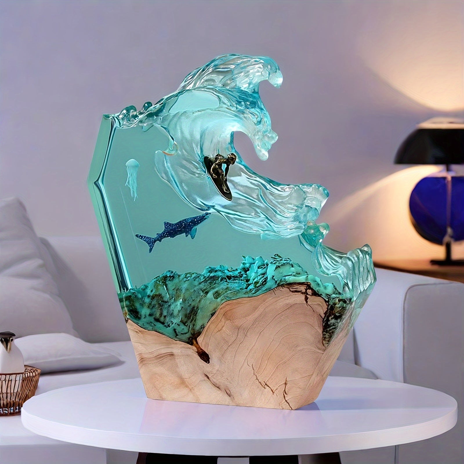 Resin Sfeerlamp Golf Surfer Hout Dimbaar LED Handgemaakt Oceaan Woonkamer Bureau Decoratielamp Sculptuur Cadeau | Sansoti
