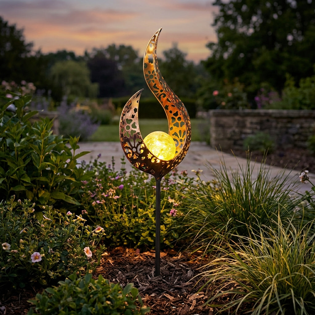 Solar Tuinsteker Zon IJzer Crackle Glas LED Warm Licht Tuin Pad Decoratie Zonne-energie Automatisch Sfeerverlichting | Sansoti