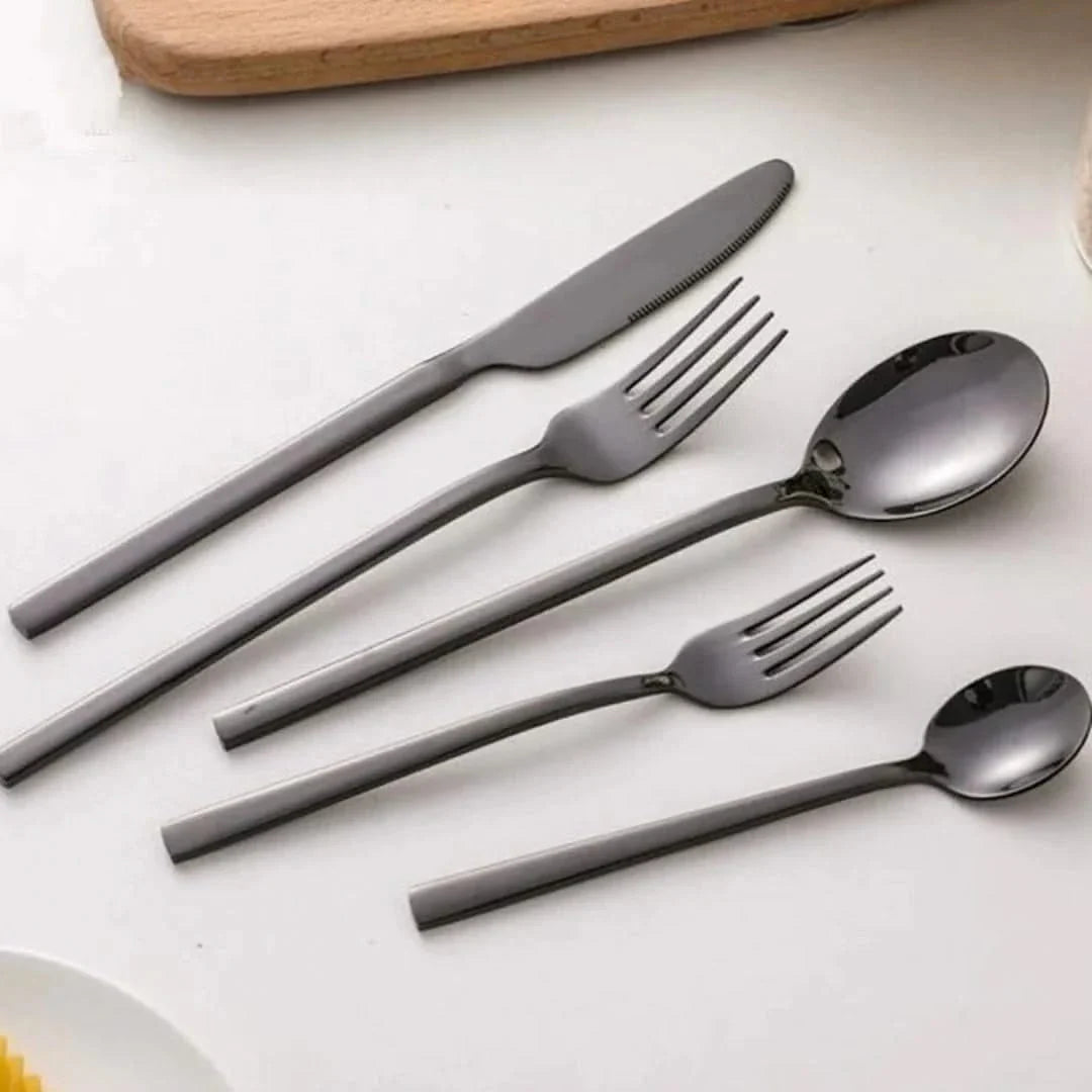 30-piece cutlery set, 18/10 stainless steel, gold, black, silver, rose, modern design, durable, for everyday use | Sansoti