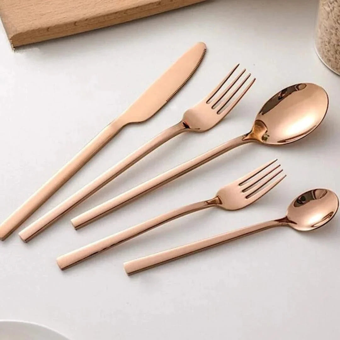30-piece cutlery set, 18/10 stainless steel, gold, black, silver, rose, modern design, durable, for everyday use | Sansoti