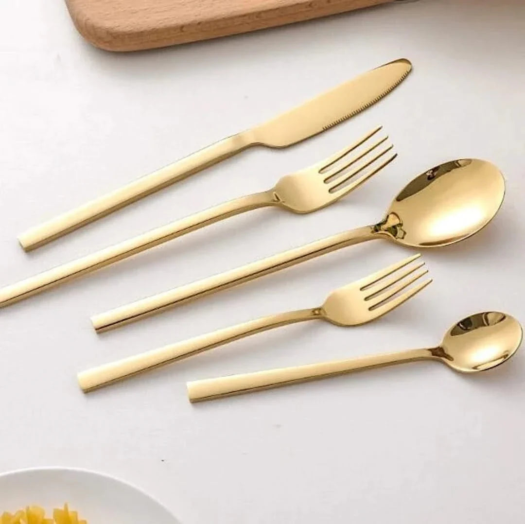 30-piece cutlery set, 18/10 stainless steel, gold, black, silver, rose, modern design, durable, for everyday use | Sansoti