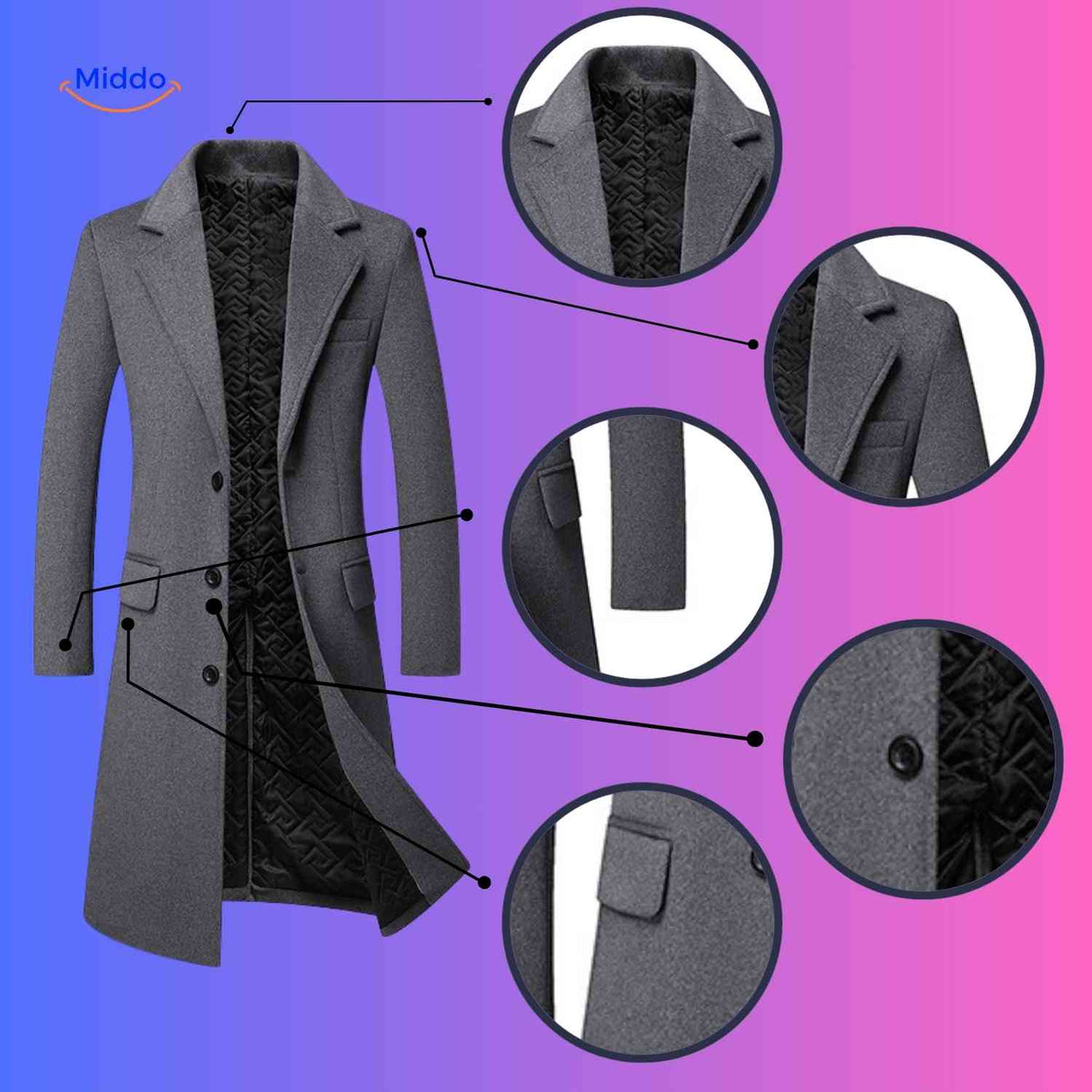 Wollmantel für Herren, knielang, mit klassischem Kragen, warmer Fütterung und elegantem Trenchcoat-Stil - Herren-Wintermantel | Sansoti