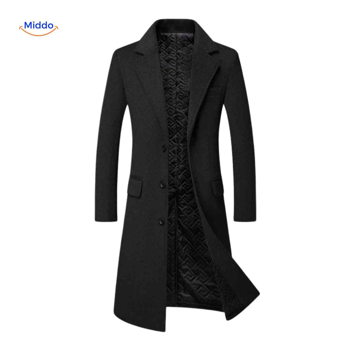 Wollmantel für Herren, knielang, mit klassischem Kragen, warmer Fütterung und elegantem Trenchcoat-Stil - Herren-Wintermantel | Sansoti