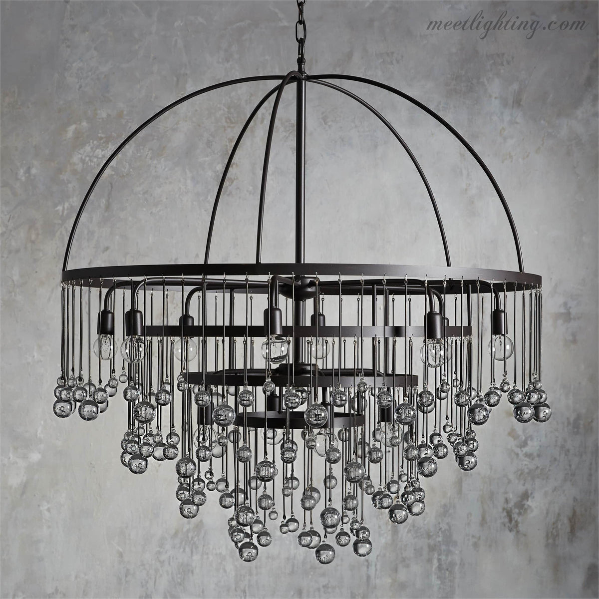 Vierstufiger Kronleuchter mit Kristallen 95cm Schwarz Bronze Messing Silber Pendelleuchte Deckenbeleuchtung Wohnzimmer | Sansoti