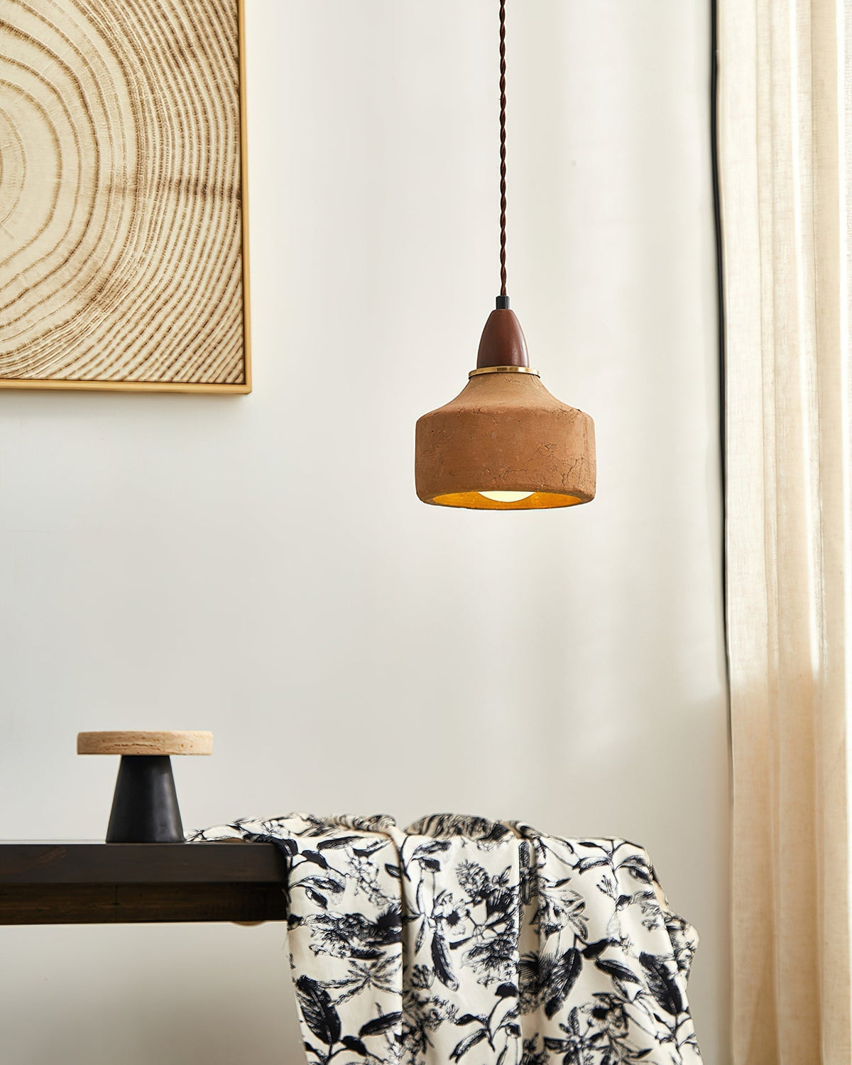 Hanglamp Keramiek Hout Terracotta Walnut Plafondverlichting G9 Fitting Scandinavisch Design Eetkamer | Sansoti