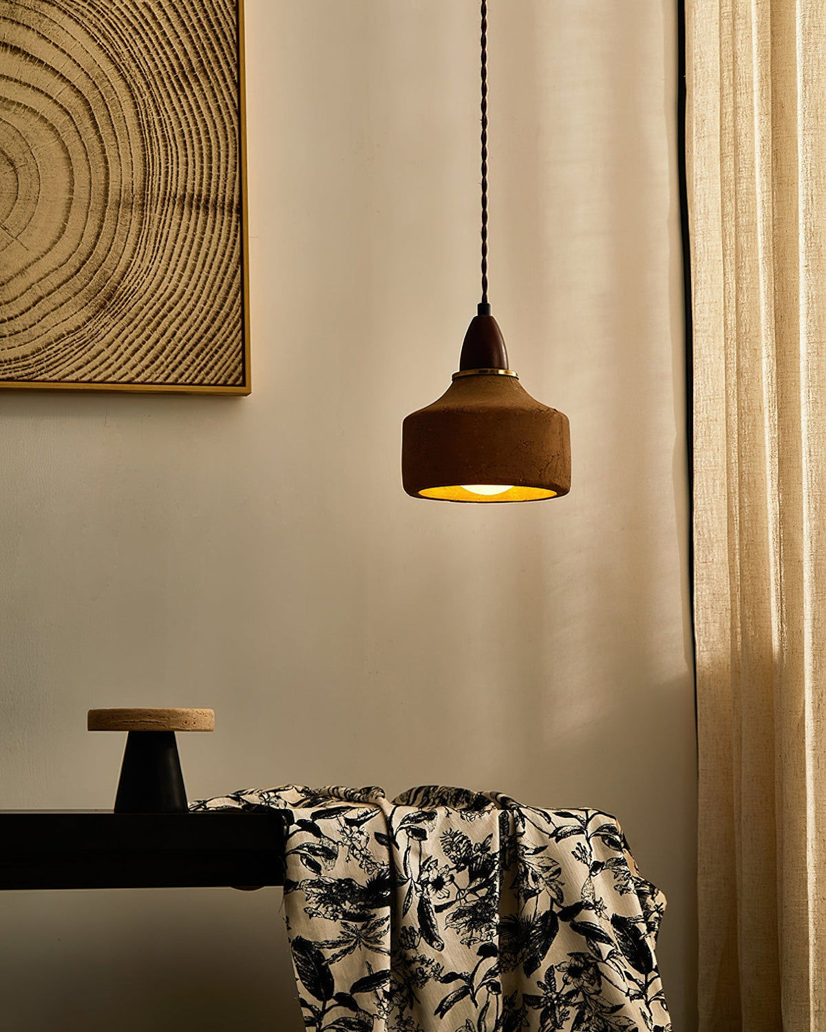Hanglamp Keramiek Hout Terracotta Walnut Plafondverlichting G9 Fitting Scandinavisch Design Eetkamer | Sansoti