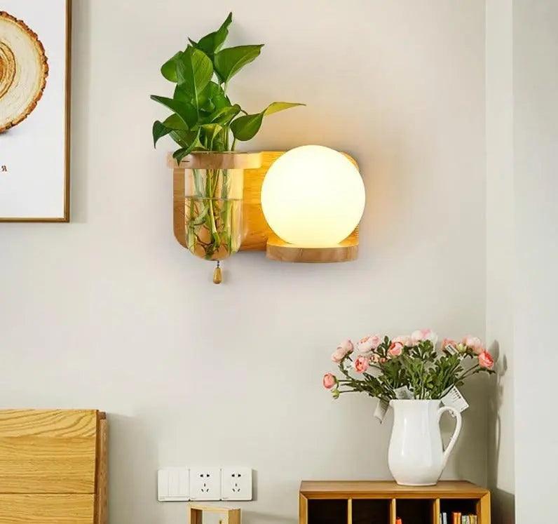 Wandlamp met Plantenbak – Hout & LED | Sansoti