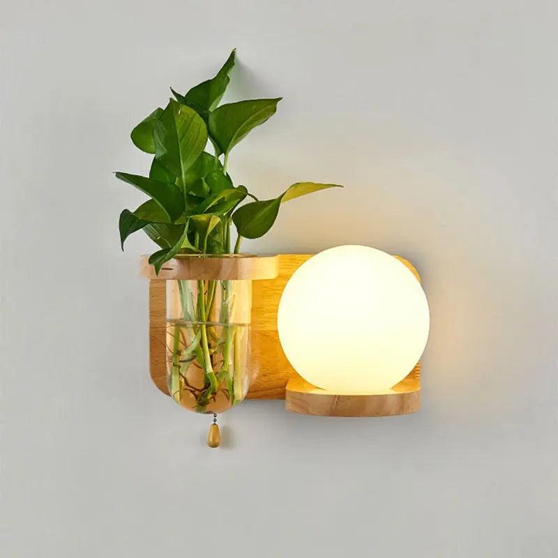 Wandlamp met Plantenbak – Hout & LED | Sansoti