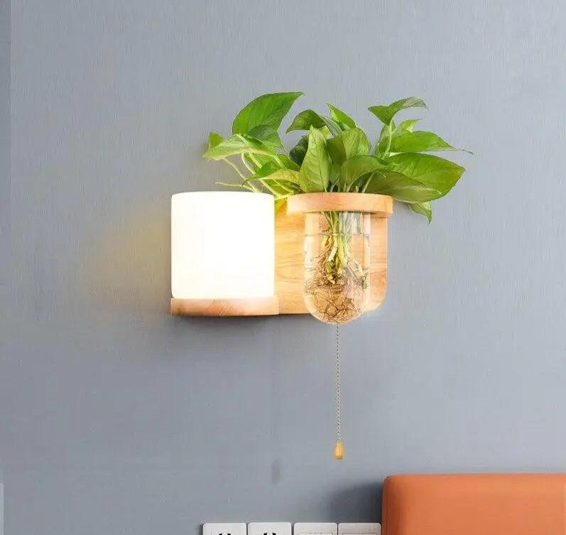 Wandlamp met Plantenbak – Hout & LED | Sansoti
