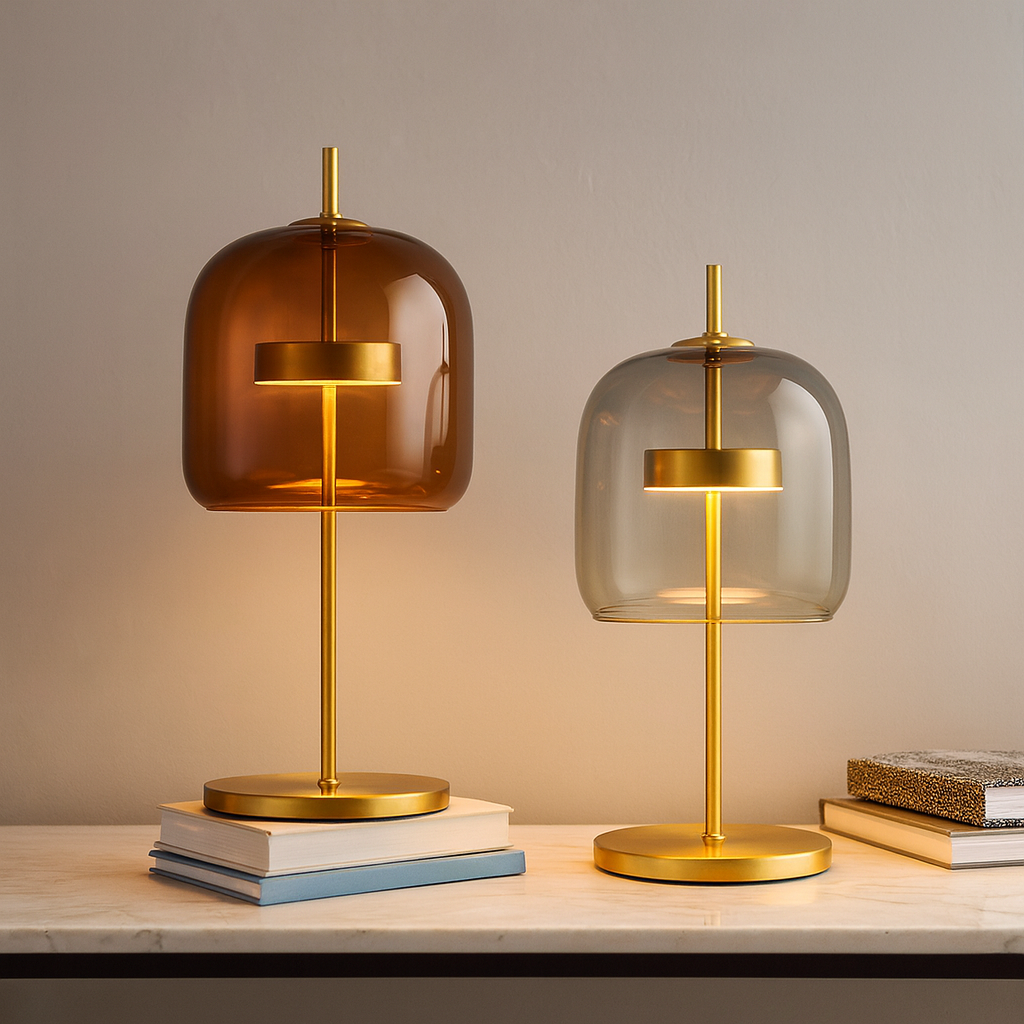 Tiffany-Tischlampe mit goldenem Fuß – Vintage-LED-Stimmungsleuchte für Schlafzimmer und Nachttisch, Retro-Design | Sansoti