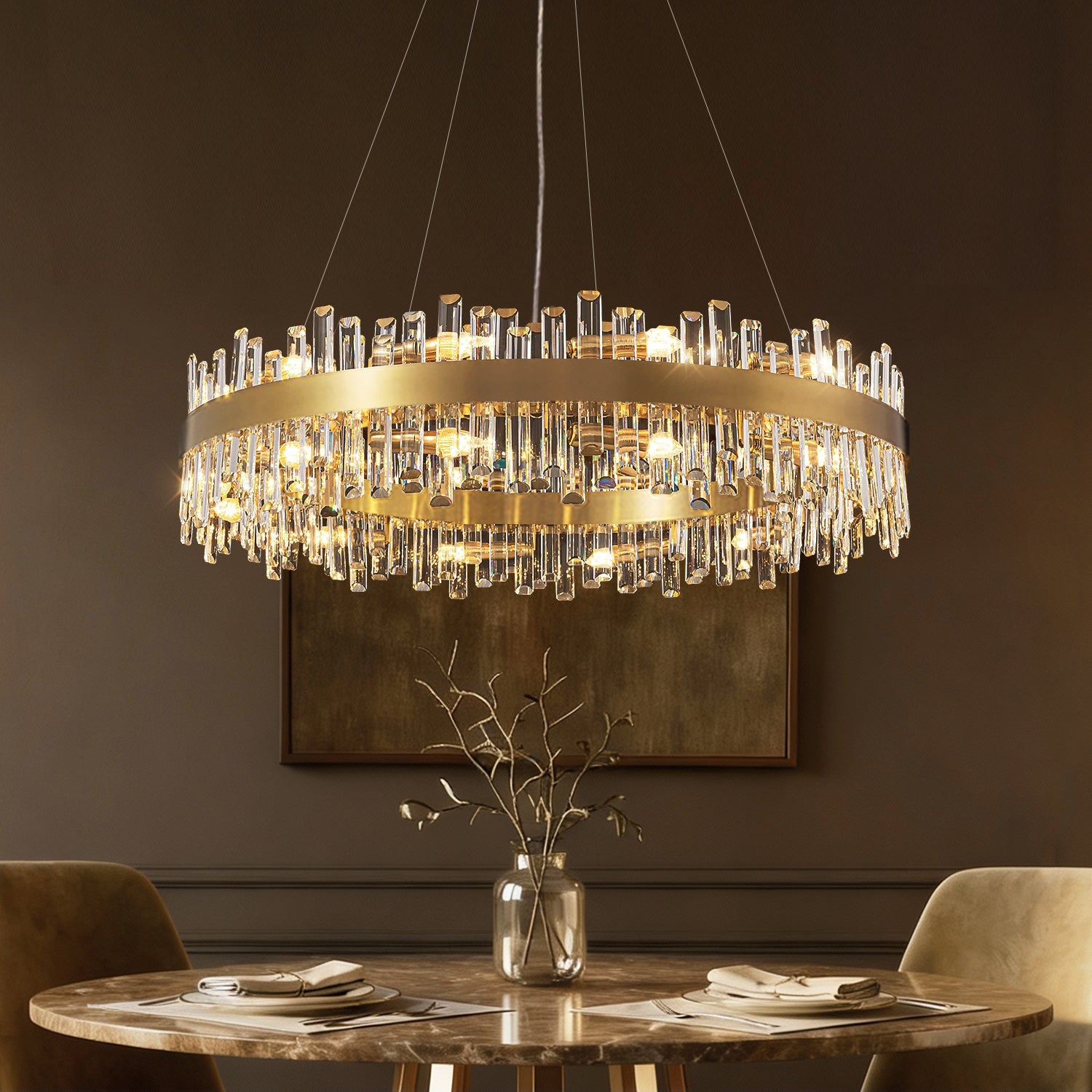 Lustre en cristal Rond Or Cristal K9 12-20 Lumières Luxe Plafonnier | Restfield