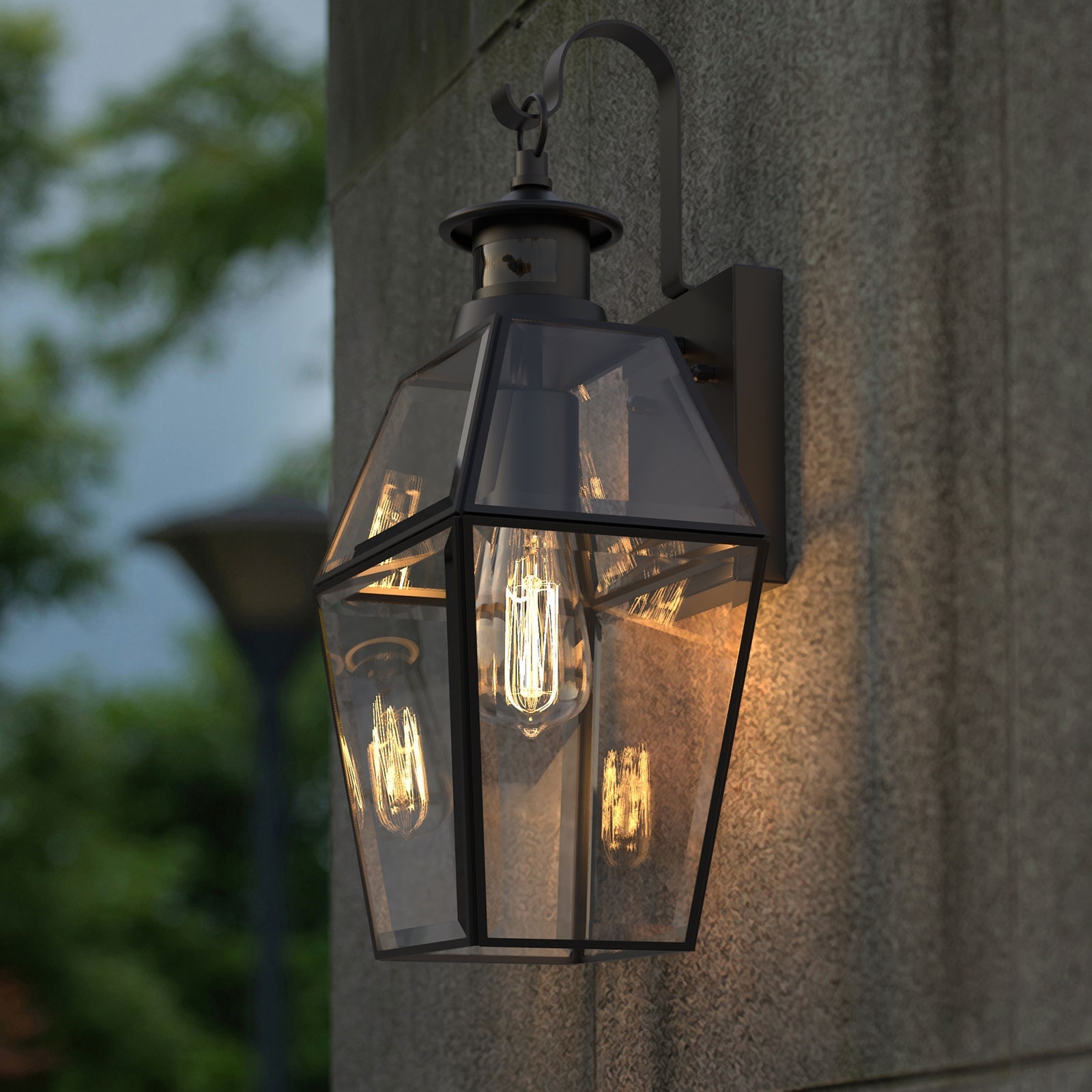 Outdoor Wall Lamp Matte Black Lantern E27 IP44 Weatherproof Garden Lighting with Optional Motion Sensor | Sansoti
