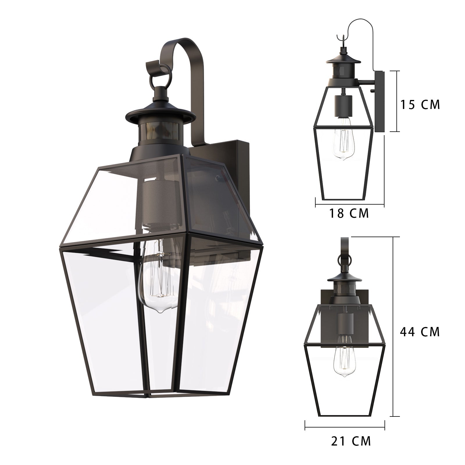 Outdoor Wall Lamp Matte Black Lantern E27 IP44 Weatherproof Garden Lighting with Optional Motion Sensor | Sansoti