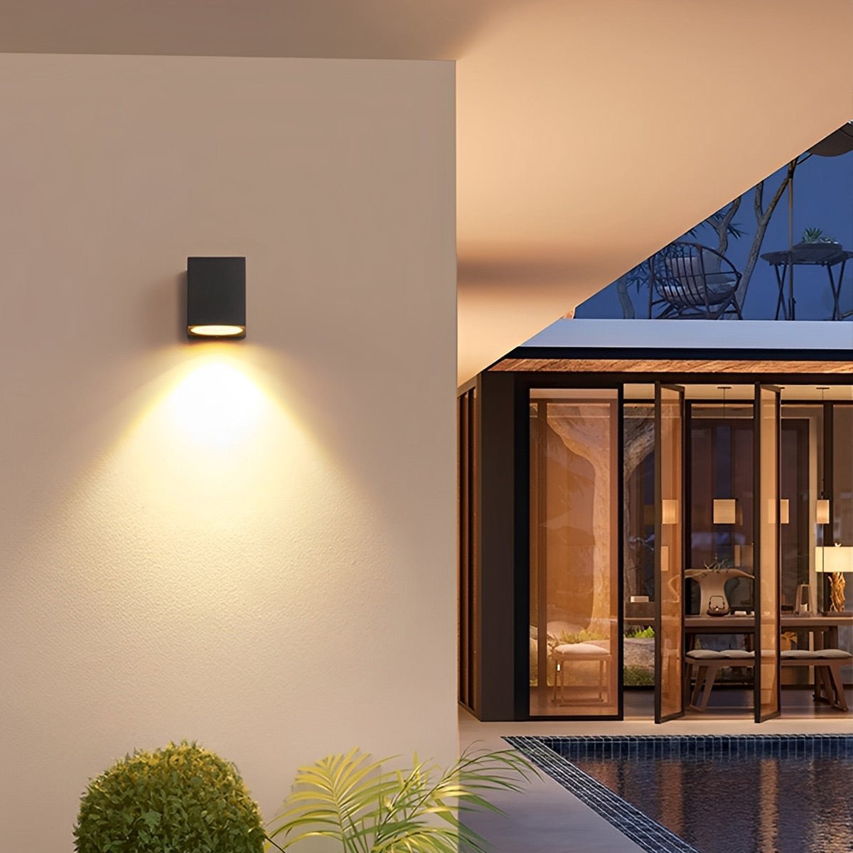 Modern square outdoor wall lamp LED IP65 waterproof up & down lighting black for facade terrace entrance | Sansoti