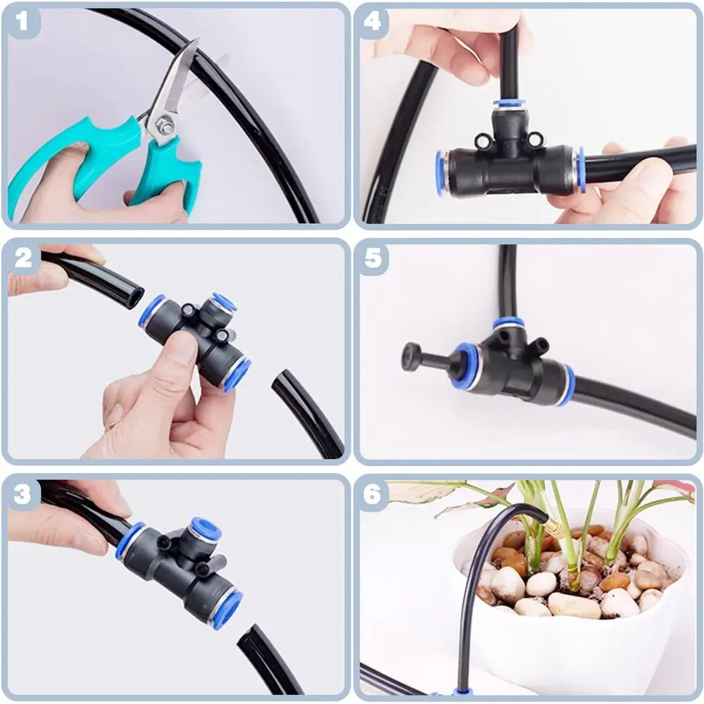 Druppelirrigatiesysteem 360° Messing PE-Slang 8mm Automatisch Bewateren Tuin Balkon Kas Hoogbed Kraan 5m 10m Zonder Stroom | Sansoti