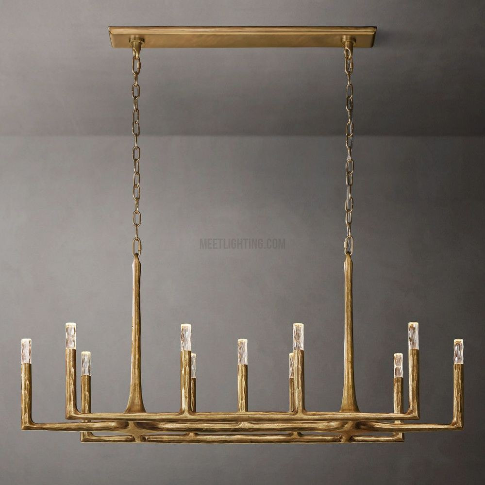 Lustre linéaire en métal forgé et verre 137cm 183cm 244cm laiton bronze étain coin repas foyer salon | Sansoti