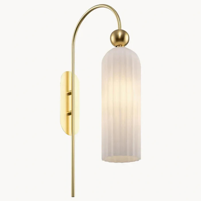 Geribbelde Glazen Wandlamp Cilindervorm met Gouden Fitting voor Gang, Slaapkamer, Woonkamer | Sansoti