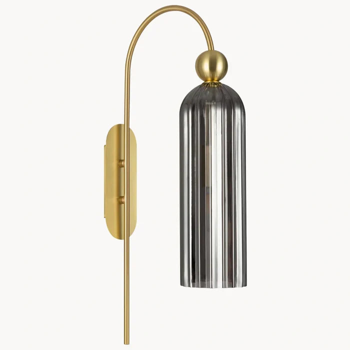 Geribbelde Glazen Wandlamp Cilindervorm met Gouden Fitting voor Gang, Slaapkamer, Woonkamer | Sansoti