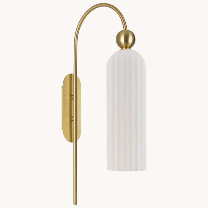 Geribbelde Glazen Wandlamp Cilindervorm met Gouden Fitting voor Gang, Slaapkamer, Woonkamer | Sansoti