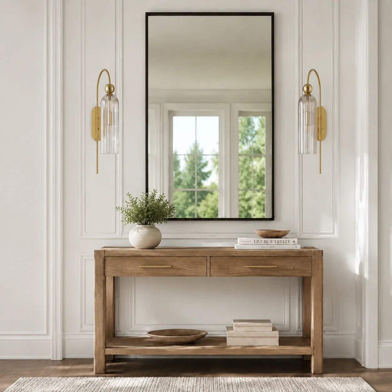 Geribbelde Glazen Wandlamp Cilindervorm met Gouden Fitting voor Gang, Slaapkamer, Woonkamer | Sansoti