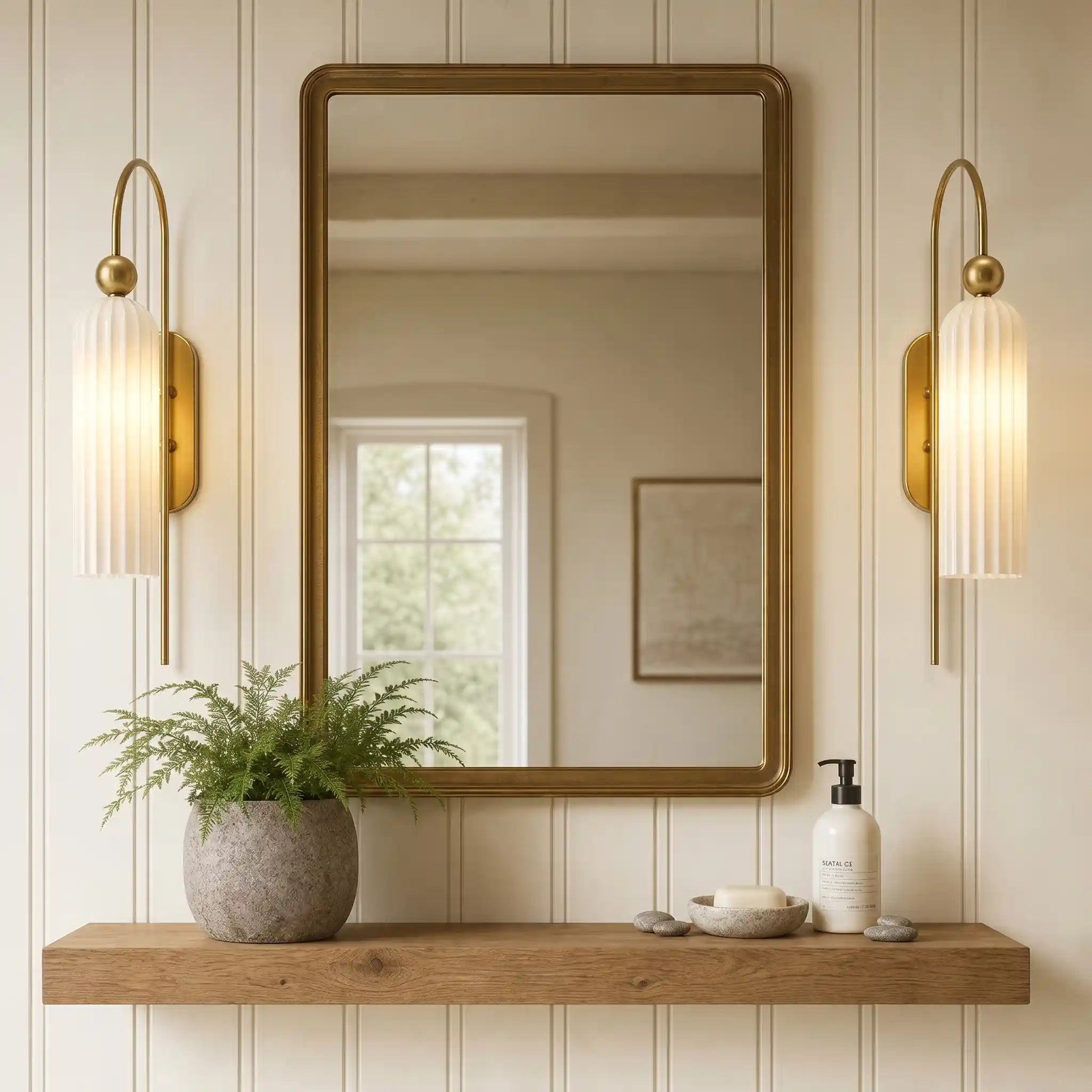 Geribbelde Glazen Wandlamp Cilindervorm met Gouden Fitting voor Gang, Slaapkamer, Woonkamer | Sansoti