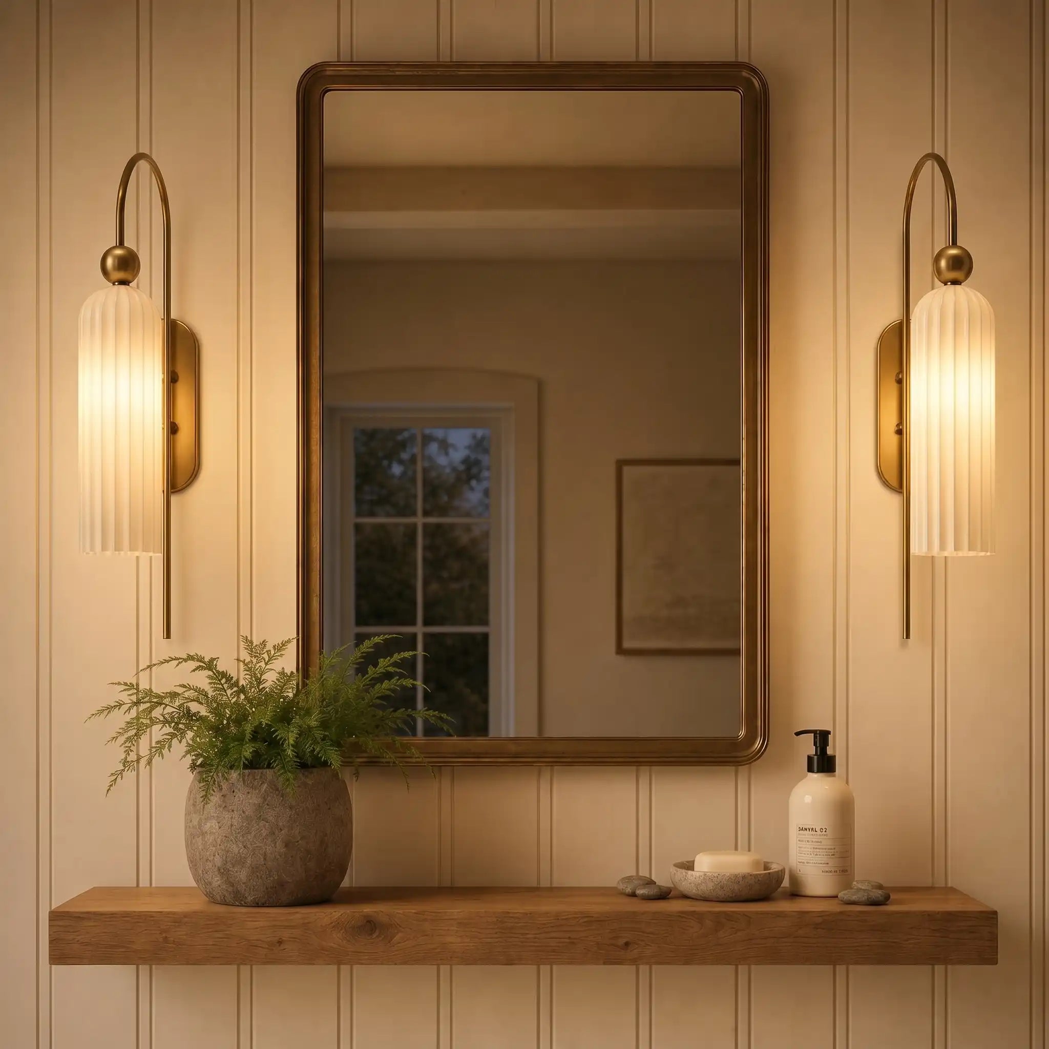 Geribbelde Glazen Wandlamp Cilindervorm met Gouden Fitting voor Gang, Slaapkamer, Woonkamer | Sansoti