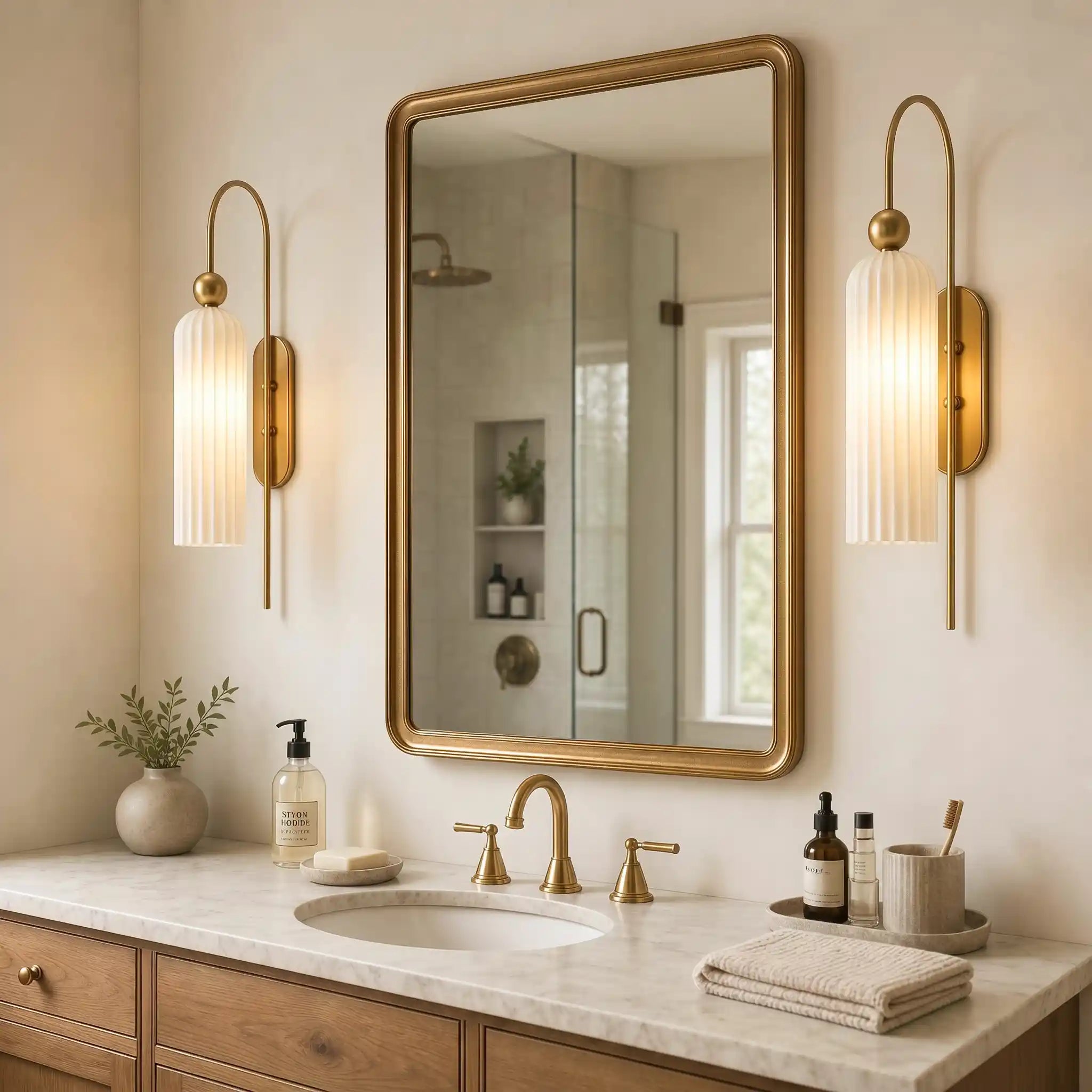 Geribbelde Glazen Wandlamp Cilindervorm met Gouden Fitting voor Gang, Slaapkamer, Woonkamer | Sansoti