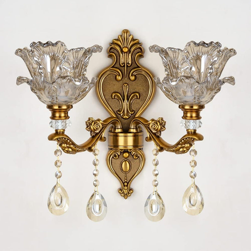 Vintage Wandlamp Goud Glas Dubbele Klassiek Warm Wit Licht Binnenwandlamp E14 Slaapkamer Woonkamer Hal Decoratief Verlichting Muurlamp | Sansoti