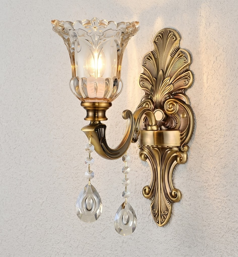 Vintage Wandlamp Goud Glas Dubbele Klassiek Warm Wit Licht Binnenwandlamp E14 Slaapkamer Woonkamer Hal Decoratief Verlichting Muurlamp | Sansoti